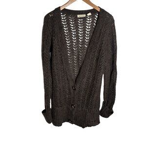 Y2K DKNY Mohair & wool fuzzy brown crochet midi v neck cardigan sweater size L